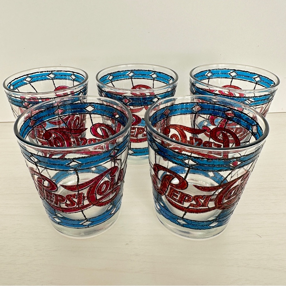 Vintage Pepsi-Cola Tiffany Short Drinking Glasses  -Set of 5 Excellent Condition